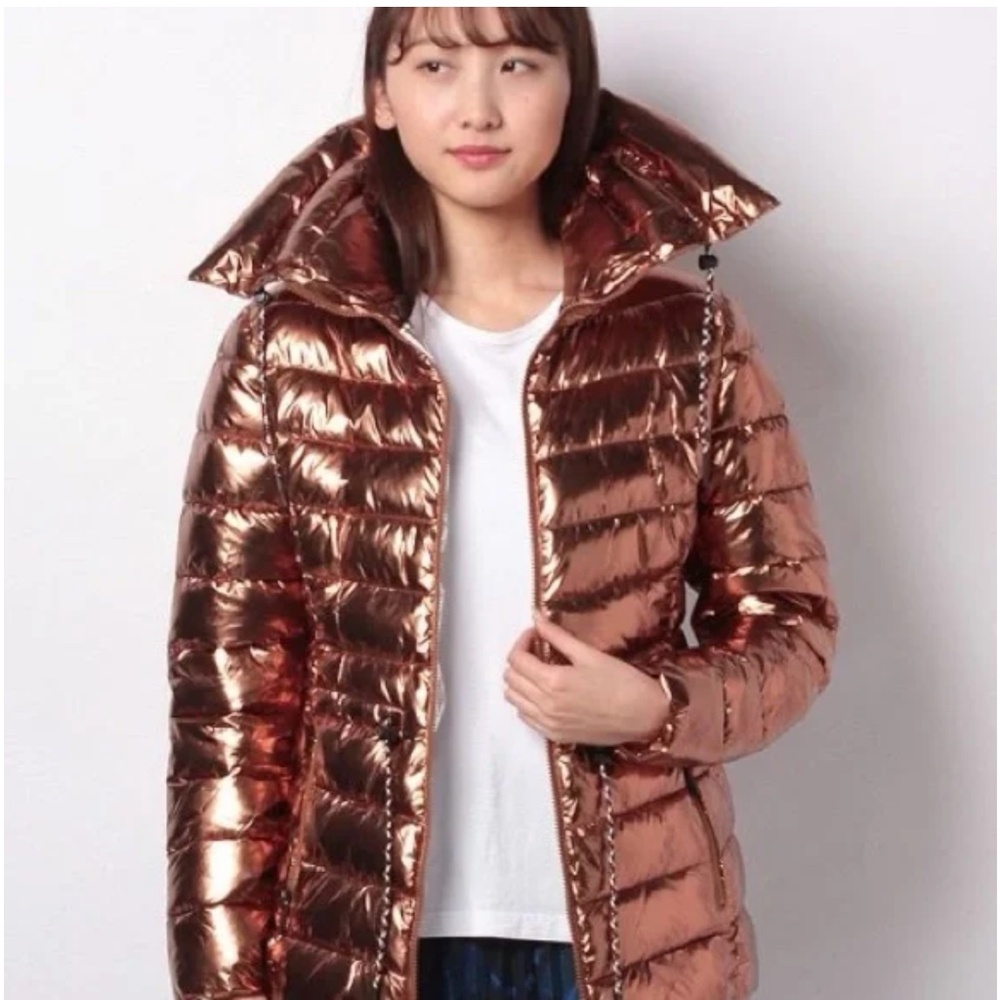 Desigual Jasmine Gold Metallic Puffer Padded Women's Jacket - US Size S